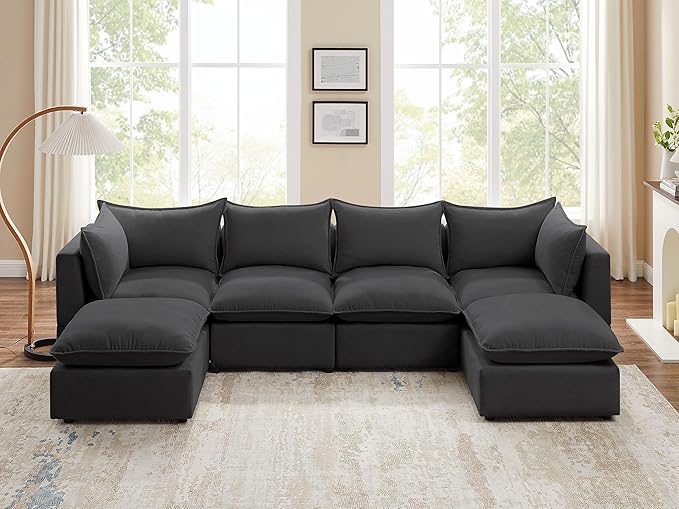 VANOMi Modular Sectional Sofa, 6 Seater Sectional Sofa Modular Sectional Couch for Living Room, U Shape Sofa