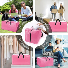 6 Pack Heavy Duty Large Moving Bags W/Backpack Straps - Strong Handles & Zippers, Storage Totes For Space Saving, Fold Flat, Alternative to Moving Box and Storage Bin, Pink