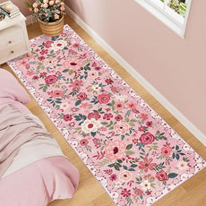 DUKINO 2x6 Kitchen Runner Rug for Hallway, Washable Runner Rug with Non Slip Backing, Low Pile Soft Boho Floral Carpet for Girls Room, Kitchen, Entryway, Laundry, Bedroom, Pink