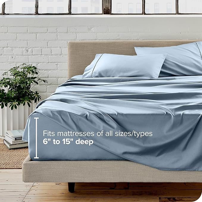 Bare Home Split Head Flex King Sheet Set - 1800 Ultra-Soft Microfiber Bed Sheets - Double Brushed - Deep Pockets - Easy Fit - 4 Piece Set - FlexTop King Bedding (Split Head Flex King, Dusty Blue) BareHome