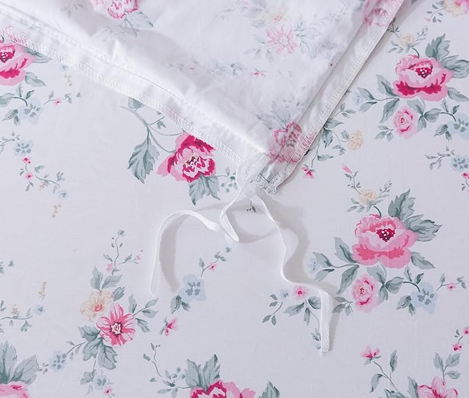 FADFAY Rose Duvet Cover Set Queen Pink Floral Bedding Vintage Botanical Flower Quilt Cover Set Rustic Farmhouse Bedding 100% Cotton Soft Comforter Cover with Hidden Zipper Closure 3Pcs, Queen Size
