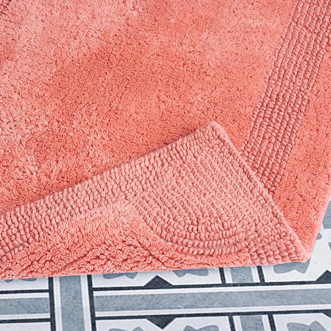 Laura Ashley - Reversible Cotton Bath Mat, Premium Bathroom Décor, Machine Washable Bathroom Rug, Highly Absorbent, 21"x34", Coral