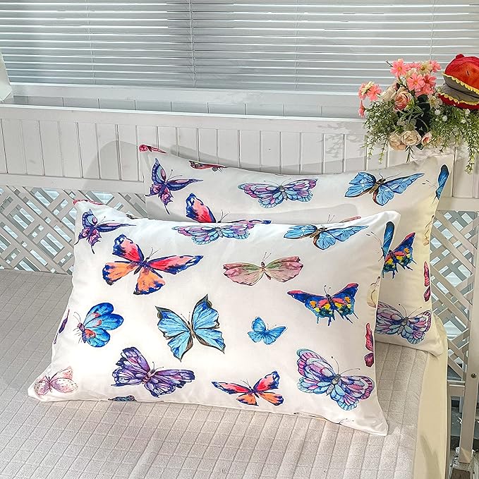 CVHOUSE Butterfly Bedding Set,Butterfly Comforter King,Butterfly Comforter Set for Girls Kids Teens,Butterflies Quilt Set with 1 Comforter and 2 Pillow Cases