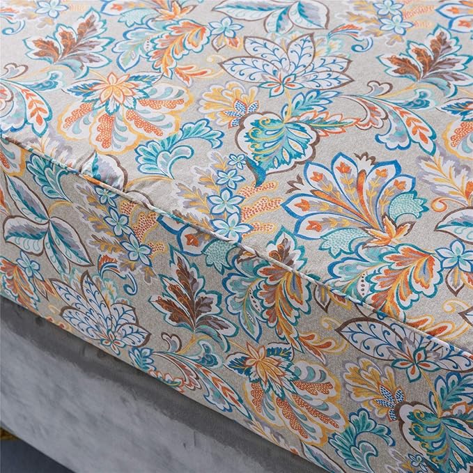 FADFAY Sheets Set Twin Shabby Gold Floral Bedding Classic Vintage Farmhouse Bedding Set Elegent Royal Print Bed Sheet Set 100% Cotton Ultra Soft Deep Pocket Fitted Sheet 4-Pieces Twin Size