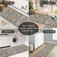 RUGSURE Washable Area Rugs - Perfect for Living Room, Bedroom, Kids Room, Nursery - Stain & Water Resistant Non-Slip, Pet & Child Friendly, Vintage Tribal Area Rugs (Turmeric and Grey, 2'6'' x 8')