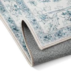 Blue Area Rug 3x5 Washable Vintage Carpet for Entryway Office Soft Retro Kitchen Low Pile Thin Door Mat Non Slip Oriental Medallion Throw Rug for Bathroom Bedroom Dining Living Room