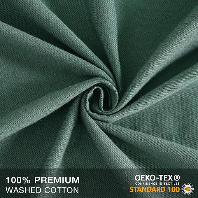 JELLYMONI Pillowcases Standard Set of 2 Cotton Button Pillow Covers 20×26in Dark Green Bed Pillow Cases 100% Washed Cotton Soft Breathable (Pillows are not Included)