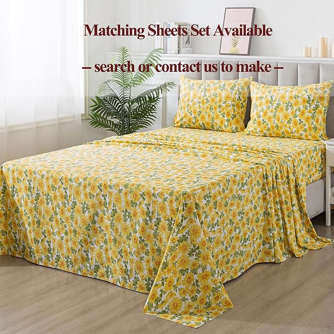 FADFAY Sunflower Duvet Cover Set Full Vintage Yellow Daisy Floral Bedding Shabby Botanical Comforter Cover Set 100% Percale Cotton Ultra Soft Quilt Cover with Hidden Zipper Closure 3Pcs, Full Size