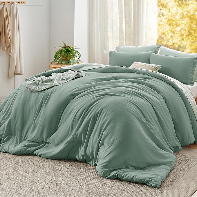 Bedsure Super King Size Comforter Set, Sage Green Soft Prewashed Bedding for All Seasons, 3 Pieces GentleSoft™ Bed Set, 1 Lightweight Comforter (120"x120") and 2 Pillowcases (20"x36")
