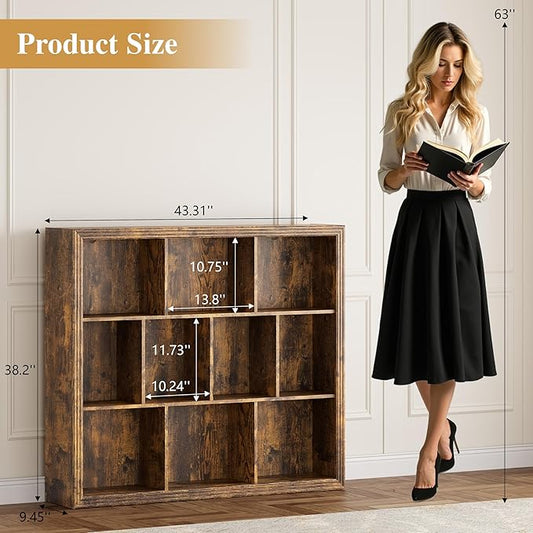 Book Shelf with 10-Cube, 43” Wide Bookshelf with Anti-Tip Device, 38” Tall Open Bookcase, Modern Display Organizer Book Case for Home Office, Entryway, Living Room, Bedroom, Study Room