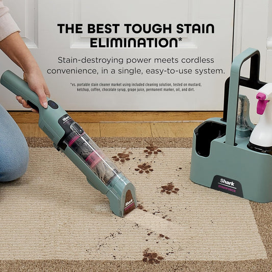 Shark StainForce Cordless Portable Spot, Stain, & Odor Remover System for Carpets, Area Rugs, Upholstery, Stairs, with Storage Caddy, Accessories, and Full-Size Cleaning Solution, HX101 (New) Dormly
