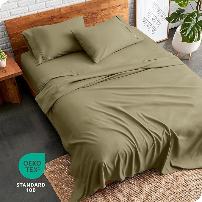 Bare Home Split Head Flex King Sheet Set - 1800 Ultra-Soft Microfiber Bed Sheets - Double Brushed - Deep Pockets - Easy Fit - 4 Piece Set - FlexTop King Bedding Sheets (Split Head Flex King, Olive) BareHome