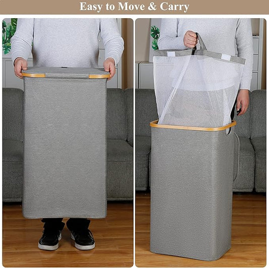 Laundry Hamper with Lid, 110L Large Laundry Hamper with Handle and Lid, Collapsible Clothes Basket Organizer with Removable Inner Bag for Clothes Toys Towels - Grey