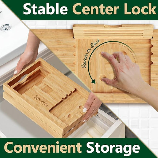 SereneLife Premium Bathtub Tray Caddy with Gift Box and Bow Set, Expandable Bath Tray, Unique House Warming Gifts for Mom, Women, Wedding, Anniversary, Bridal Shower, Fit for All Tub - Classic