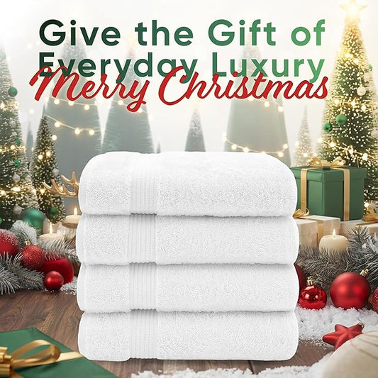 American Veteran Towel, 100% Cotton Turkish Bath Towels for Bathroom 4 Pack, 27x54 Extra Large Premium Soft Drying Bathroom Towels, White