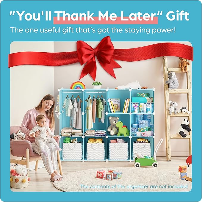 Baby Closet Organizer for Nursery - Durable Baby Wardrobe Armoire for Closet - Customizable Dresser Shelves - Waterproof Shelf Clothes Organizer w/Wall Fixation (Blue)