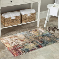 Lahome Modern Abstract Area Rug - 2x3 Washable Small Entryway Rug for Kitchen Non-Slip Front Doormat, Contemporary Faux Wool Soft Floor Indoor Carpet for Bathroom,Red/Multi