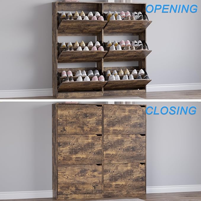 Shoe Cabinet with 6 Flip Drawers, Slim Narrow Shoe Storage Cabinet, Freestanding Shoe Organizer for Entryway, Hallway, Foyer