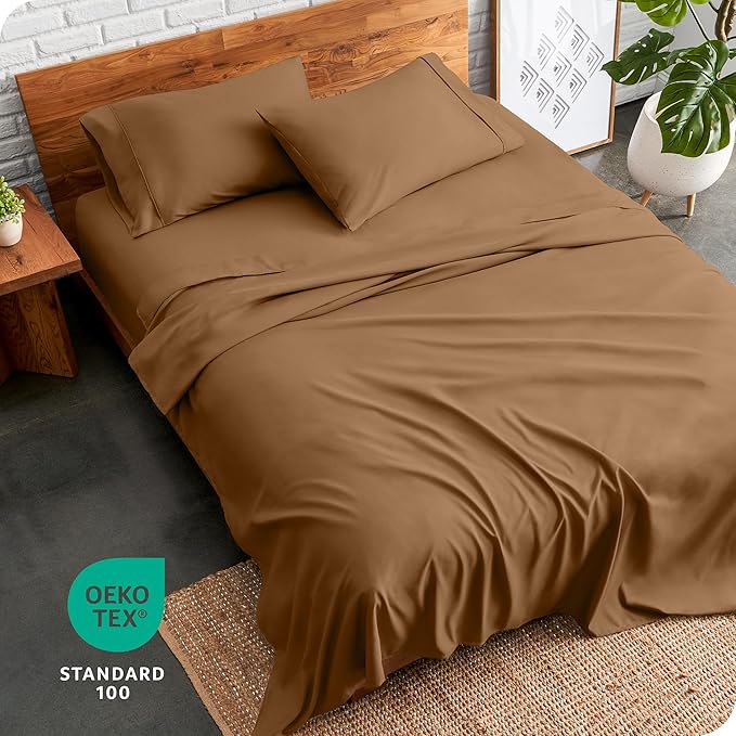 Bare Home Twin XL Sheet Set - 1800 Ultra-Soft Microfiber Twin Extra Long Bed Sheets - Double Brushed - Deep Pockets - Easy Fit - Extra Soft - 3 Piece Set - Bed Sheets & Pillowcases (Twin XL, Caramel) BareHome