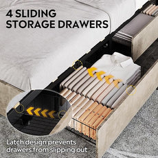 WLIVE King Size Upholstered Bed Frame with 4 Storage Drawers and Headboard, Velvet Platform Bedframe, Sturdy Metal & Wooden Slats Support, No Box Spring Needed, Easy Assembly, Beige