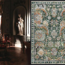 RUGSURE Washable Area Rugs - Perfect for Living Room, Bedroom, Kids Room, Nursery - Stain & Water Resistant Non-Slip, Pet & Child Friendly, Vintage Tribal Area Rugs (Green, 6' x 9')