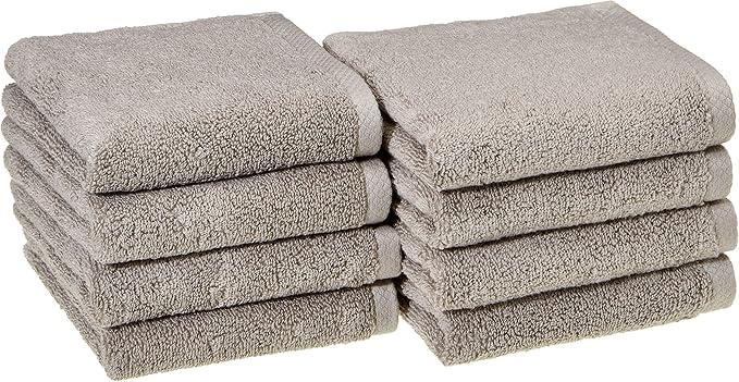 Amazon basics 100% cotton Lightweight quick-dry hand towel, 8-pack, Platinum, 28" x 16"