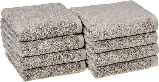 Amazon basics 100% cotton Lightweight quick-dry hand towel, 8-pack, Platinum, 28" x 16"
