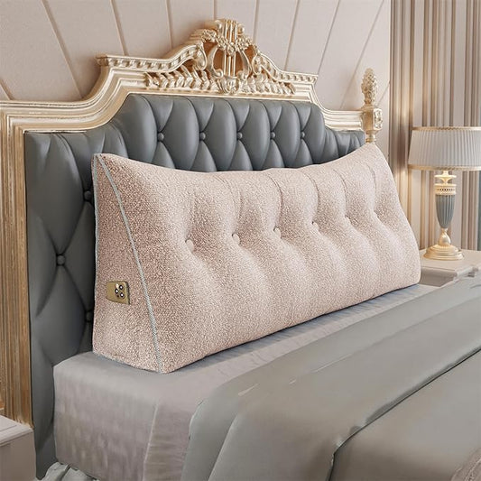 14 lbs Thickened Wedge Pillow Headboard Body Positioner Bed Wedge Pillow Backrest Support Triangular Headboard Pillow for Sleeping with Side Pocket Velvet Positioning Support Light Pink King