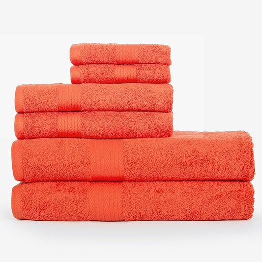 Ample Decor 100% Cotton Luxury 6 Piece Towels Set, 2 Bath Towels, 2 Hand Towels, 2 Wash Cloths for Bathroom - Orange Towel Sets