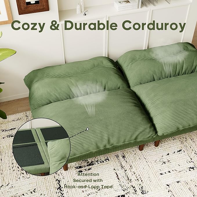 Futon Sofa Bed, 4 in 1 Multi-Functional Futon Couch with Adjustable Backrest, Convertible Sleeper Sofa Bed and Recliner Lounge, Loveseat for Living Room, Apartment, Office, 3 Sets, Green