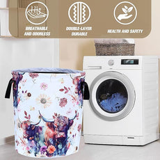 Highland Cow Laundry Basket Cow Animal Foldable Oxford Cloth Funny Tote Bag Laundry Hamper Clothes Storage Bucket Organizer For Bathroom/Laundry Storage/Bedroom 17.7x13.7 Inch