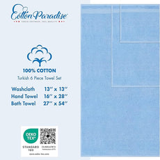 Cotton Paradise 6 Piece Towel Set 100% Cotton Soft Absorbent Turkish Towels for Bathroom, 2 Bath Towels 2 Hand Towels 2 Washcloths, Sky Blue Towel Set
