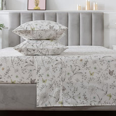 FADFAY Floral Sheets Colorful Butterfly Bed Sheets Set Vintage Botanical Bedding Shabby Branches Leaves Bedding Collections 100% Percale Cotton Breathable Soft Deep Pocket 4Pcs, California King Size