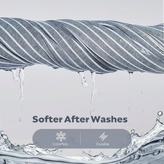 JELLYMONI Cotton Duvet Cover Full Size - Blue Vertical Pinstriped Comforter Cover with Button 100% Washed Cotton 3PCS Breathable Soft Solid Bedding Set Duvet Cover 80×90in & 2 Pillowcases