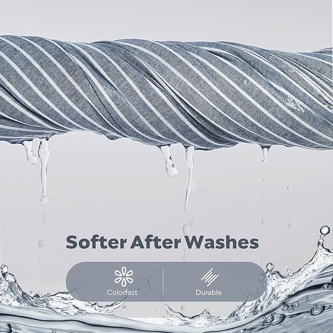 JELLYMONI Cotton Duvet Cover Full Size - Blue Vertical Pinstriped Comforter Cover with Button 100% Washed Cotton 3PCS Breathable Soft Solid Bedding Set Duvet Cover 80×90in & 2 Pillowcases