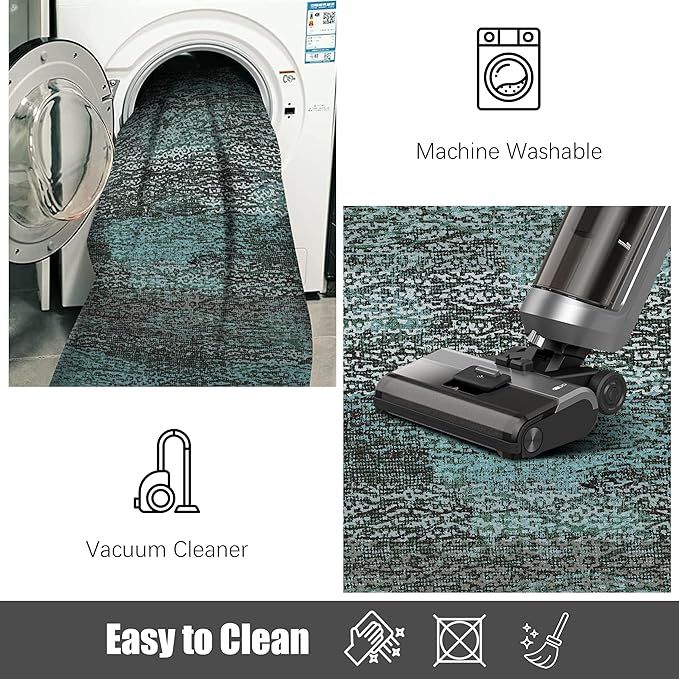 RUGSURE Washable Area Rug - 1/6 Thick - Stain & Water Resistant Non-Slip - Resistant Rug for Living Room, Bedroom, Nursery, Pet & Child Friendly, Vintage Charm Area Rugs (Green, 2'6'' x 8')