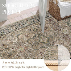 6x9 Washable Area Rug Brown Vintage Distressed Living Room Bedroom Large Throw Rug Non Slip Low Pile Soft Accent Indoor Floor Carpet for Dining Room Office Entryway Kitchen