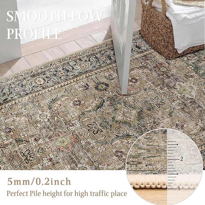 6x9 Washable Area Rug Brown Vintage Distressed Living Room Bedroom Large Throw Rug Non Slip Low Pile Soft Accent Indoor Floor Carpet for Dining Room Office Entryway Kitchen