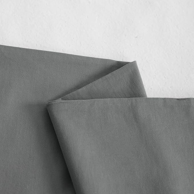 Ntbay Queen Size Stone Washed Cotton Pillowcases, 2-Pack Vintage Style Breathable Pillow Cases, 20x30 Inches, Grey