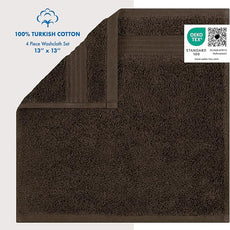 Cotton Paradise 100% Cotton Turkish Washcloth Set for Bathroom, 4 Piece Soft Absorbent Small Hand Face Towels Wash Rags, Brown