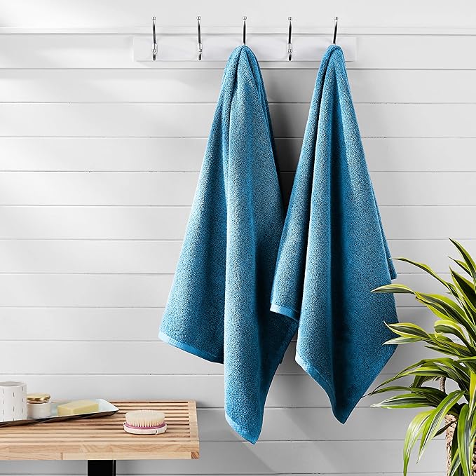 Amazon basics 2 piece Lightweight quick-dry bath towel, 100% cotton, Lake Blue, 54" x 30"