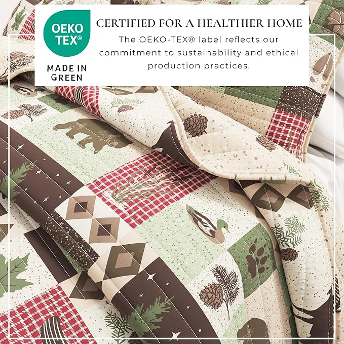 Great Bay Home 3-Piece Reversible Rustic Lodge Bedspread Full/Queen Size Quilt with 2 Shams. All-Season Quilt Set. Wilder Collection (Full/Queen)