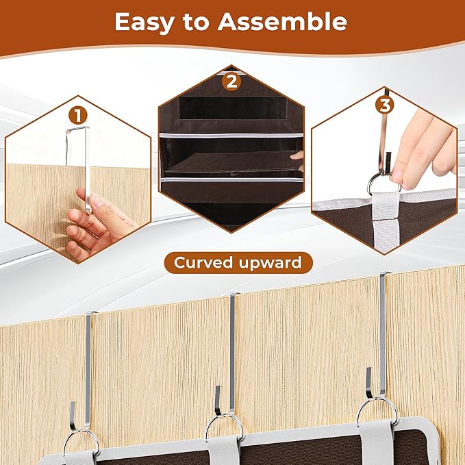 5-Tier Over The Door Storage Organizer with 10 Side Mesh Pockets, 48 lbs Load Capacity, 3 Hooks Design, Door Hanging Organizer with Clear Windows for Bathroom, Bedroom, Nursery, Kitchen-Brown