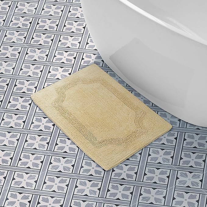 Laura Ashley - Reversible Cotton Bath Mat, Premium Bathroom Décor, Machine Washable Bathroom Rug, Highly Absorbent, 17"x24", Yellow (Pack of 6)