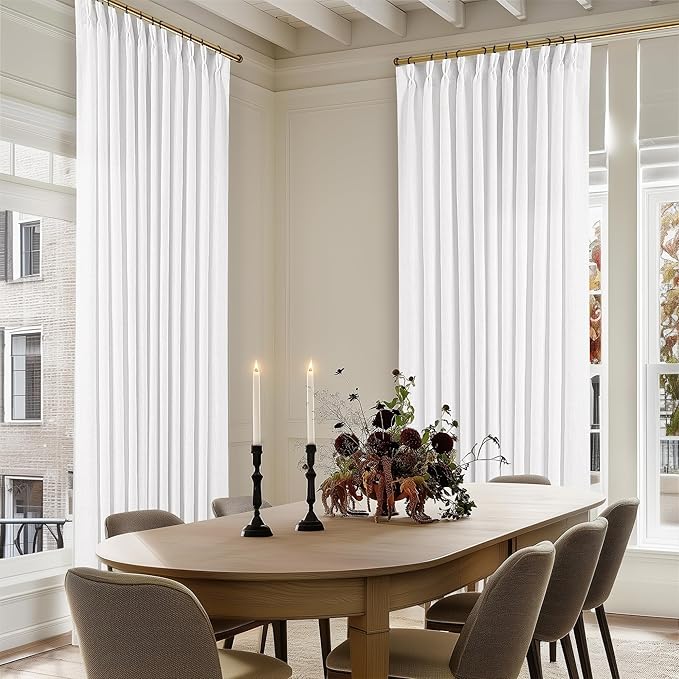 Pinch Pleated Linen 96 Inch Curtains 70 Inch Width for Living Room Divider Light Filtering Thick Linen White Extra Wide Patio Curtains for Sliding Door Balcony Floor to Ceiling Picture Window 1 Panel