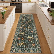 DUKINO 2x10 Rug for Hallway, Washable Kitchen Runner Rug with Non Slip Backing, Soft Low Pile Vintage Animal Runner for Bedroom, Kitchen, Hallway, Entryway, Laundry, Black