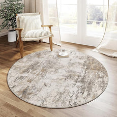 4x4 Washable Round Rug Brown Grey Abstract Entryway Area Rug Neutral Modern Non Slip Soft Low Pile Carpet for Bathroom Kitchen Living Room Bedroom Entrance