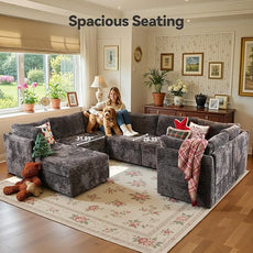 Large 8 Seat Modular Sectional Sofa with Ottoman Seat Corduroy Sleeper Sectional Sofa Bed Oversized Convertible Modular Couch for Living Room