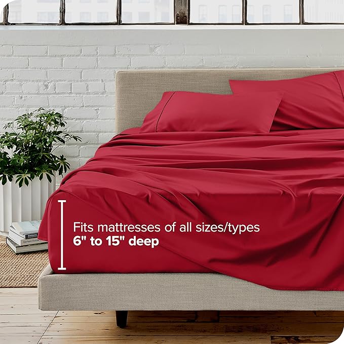 Bare Home Queen Sheet Set - Luxury 1800 Ultra-Soft Microfiber Queen Bed Sheets - Double Brushed - Deep Pockets - Easy Fit - 4 Piece Set - Bedding Sheets & Pillowcases (Queen, Red)