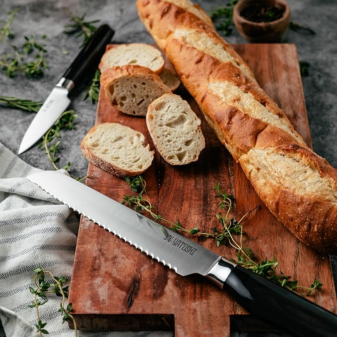 Yatoshi 15 Piece Knife Block Set - Pro Kitchen Knife Set Ultra Sharp High Carbon Stainless Steel with Ergonomic Handle